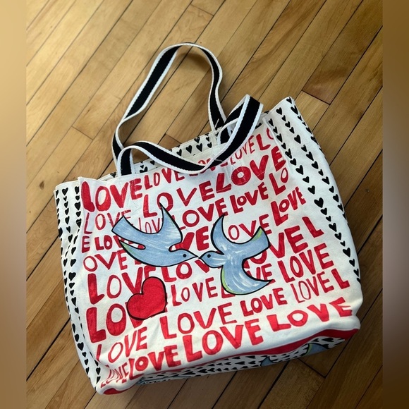 Brighton Love is all you need birds and heart canvas tote bag all over print - Picture 1 of 6